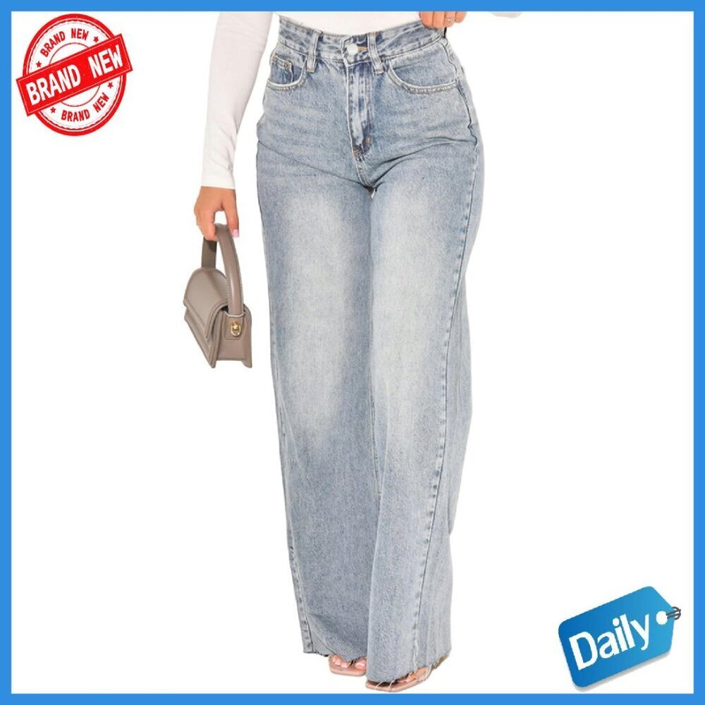 Wide Leg High Rise Stretch Denim Jeans Casual Baggy Fit Pants